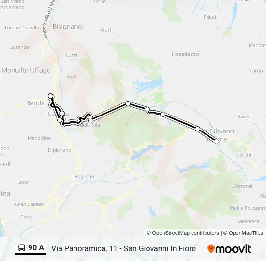 90 A Bus Line Map