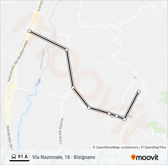 91 A Bus Line Map