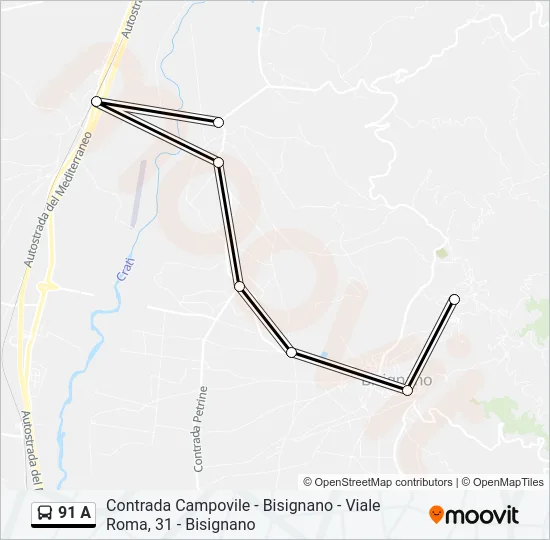91 A Bus Line Map