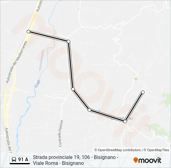 91 A Bus Line Map