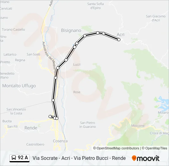 92 A Bus Line Map