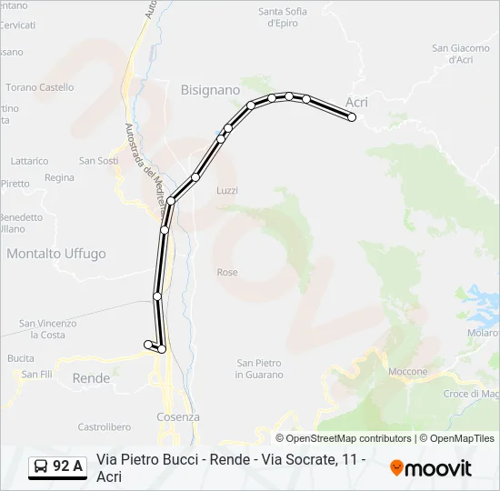 92 A Bus Line Map
