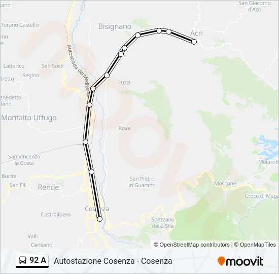 92 A Bus Line Map