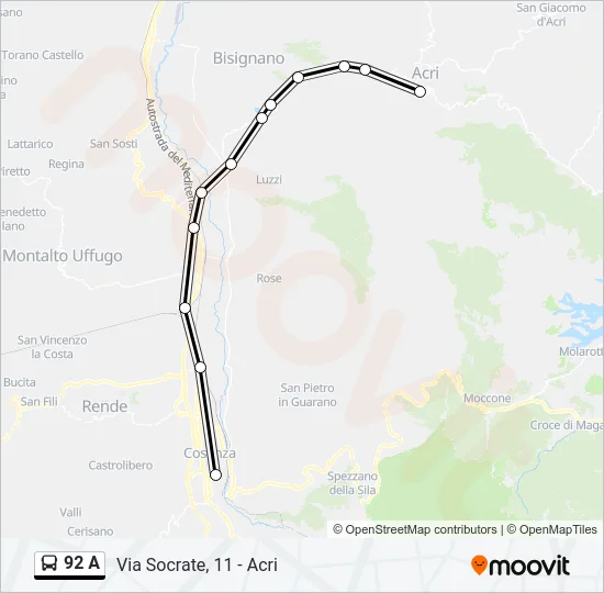 92 A Bus Line Map
