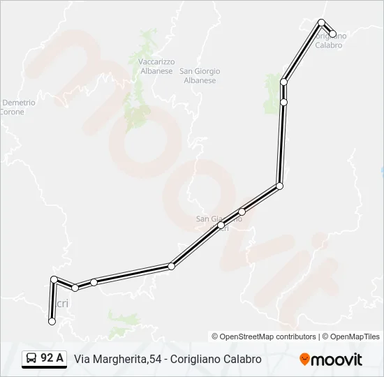 92 A Bus Line Map