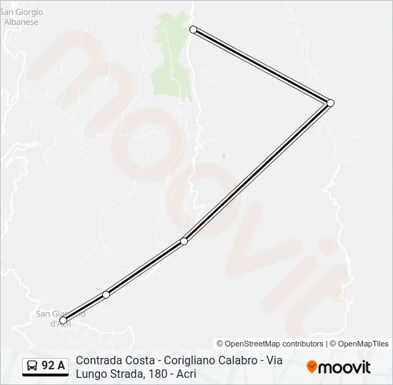 92 A Bus Line Map