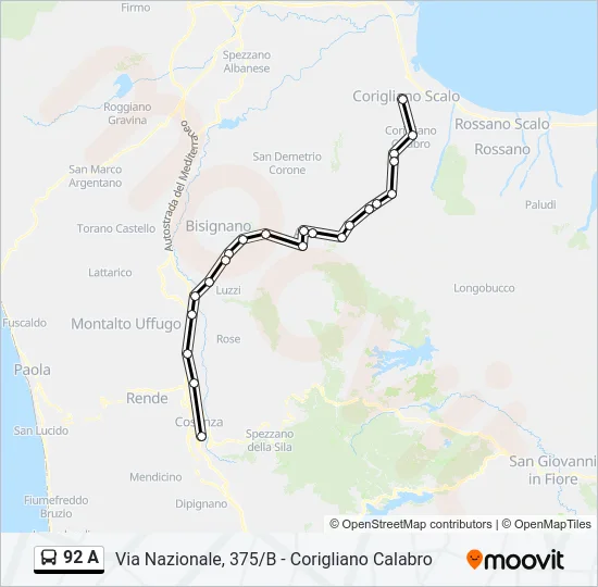 92 A Bus Line Map