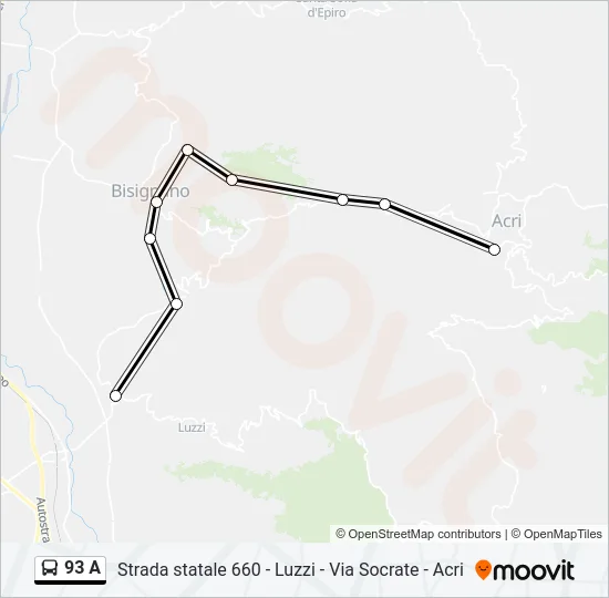 93 A Bus Line Map