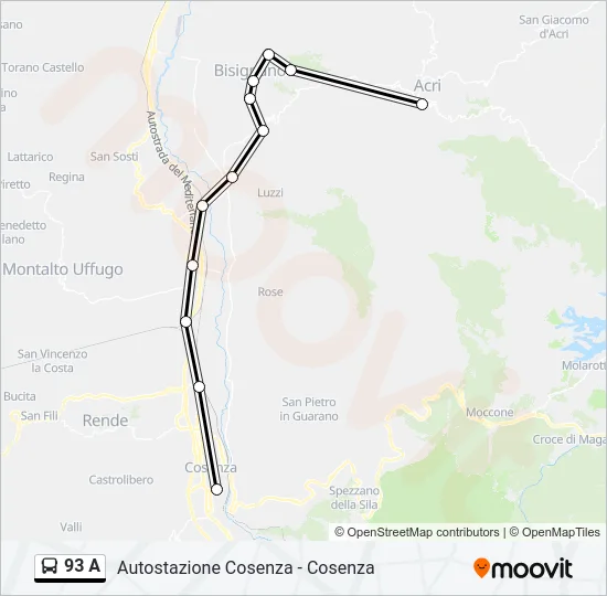 93 A Bus Line Map