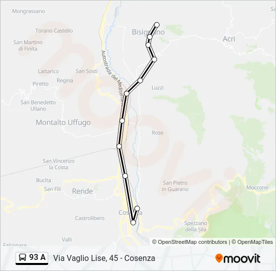 93 A Bus Line Map