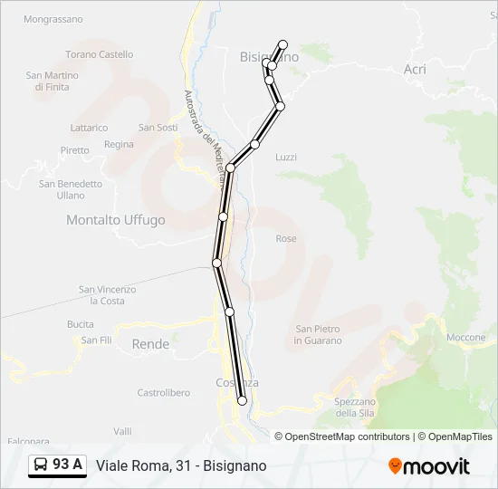 93 A Bus Line Map