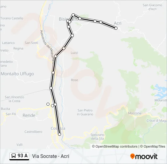 93 A Bus Line Map