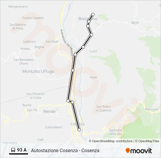 93 A Bus Line Map