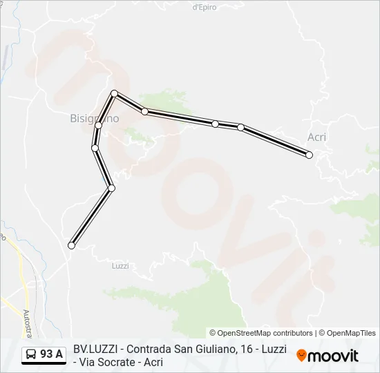93 A Bus Line Map