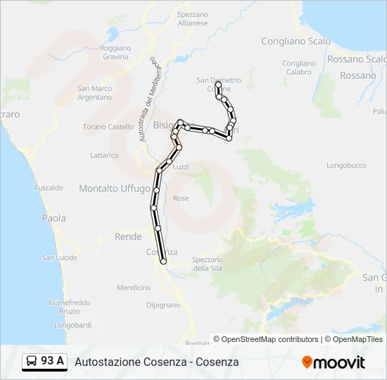 93 A Bus Line Map