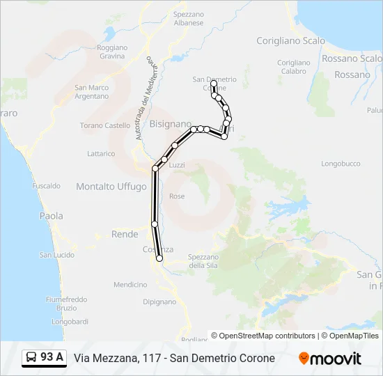 93 A Bus Line Map
