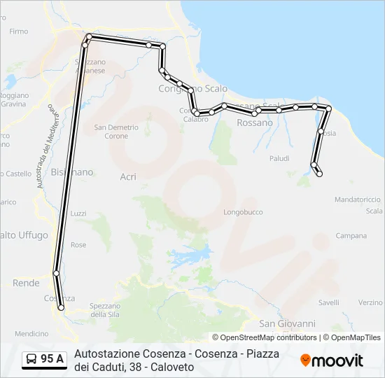95 A Bus Line Map