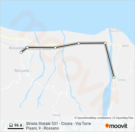 96 A Bus Line Map