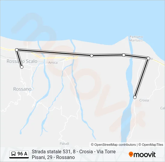 96 A Bus Line Map