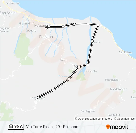 96 A Bus Line Map