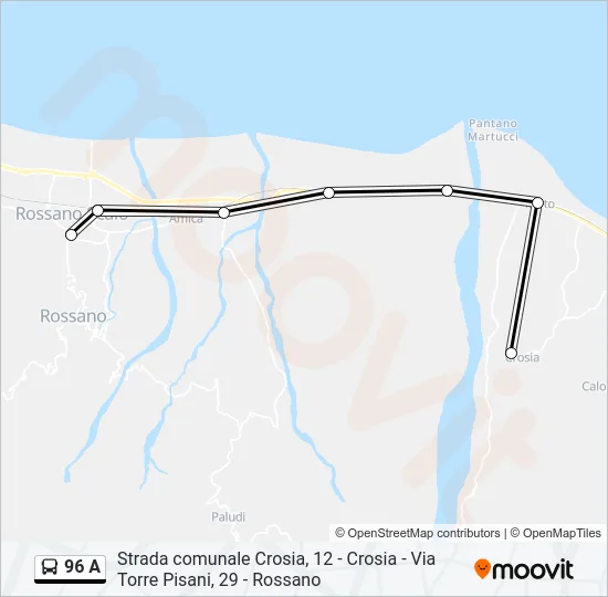 96 A Bus Line Map