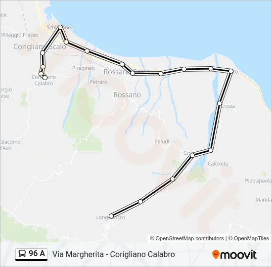 96 A Bus Line Map
