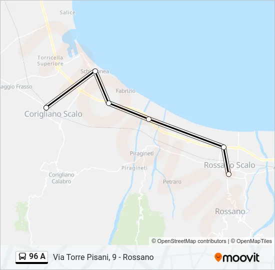 96 A Bus Line Map