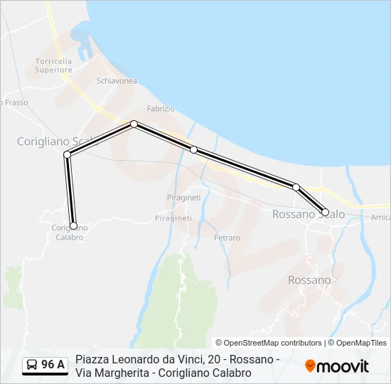 96 A Bus Line Map