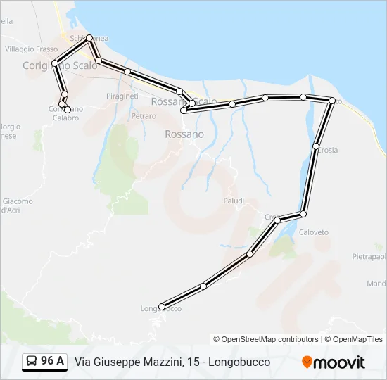 96 A Bus Line Map