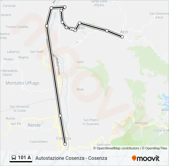 101 A Bus Line Map