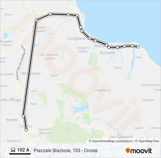 102 A Bus Line Map