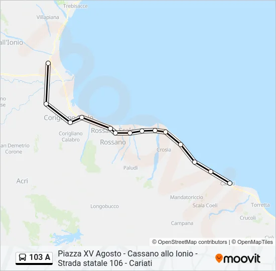 103 A Bus Line Map