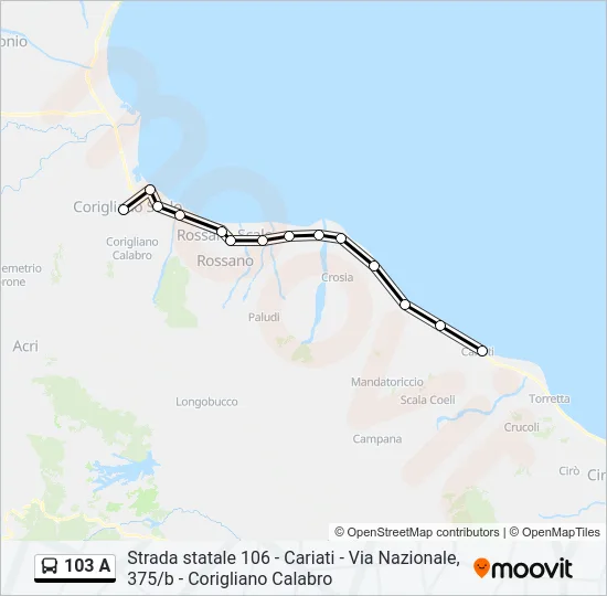 103 A Bus Line Map