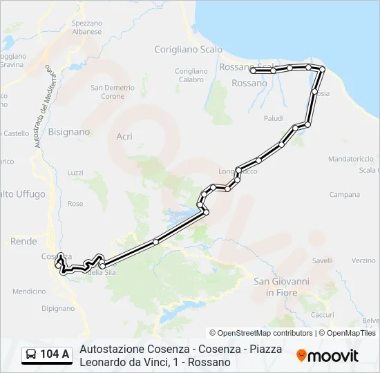 104 A Bus Line Map
