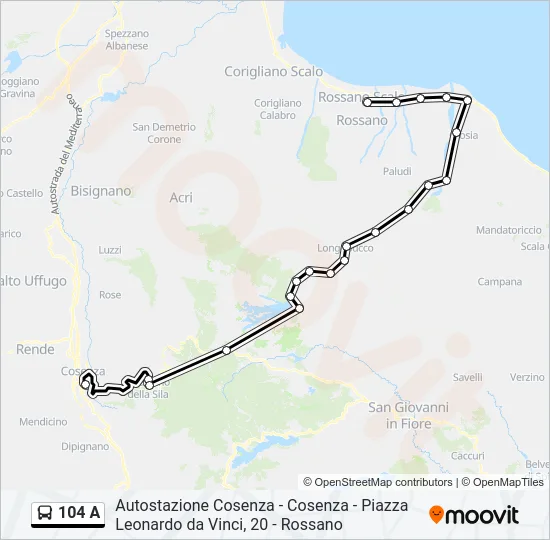104 A Bus Line Map