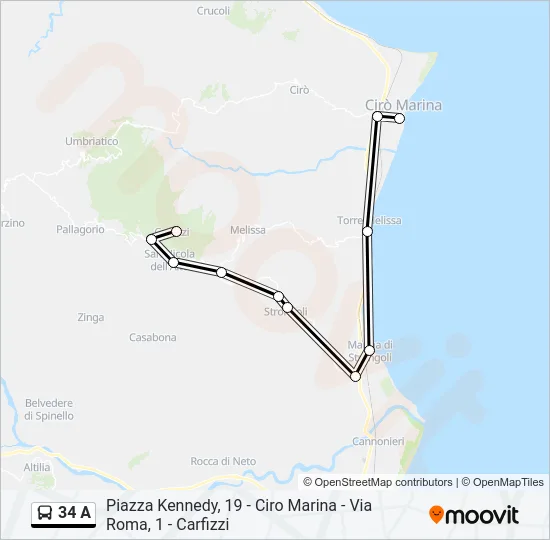 34 A Bus Line Map