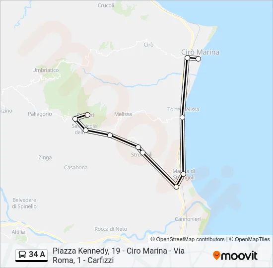 34 A Bus Line Map