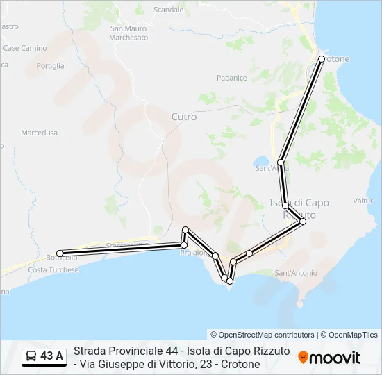 43 A Bus Line Map
