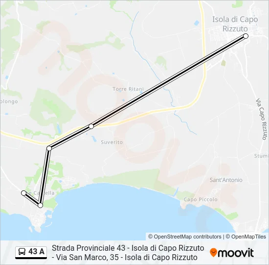 43 A Bus Line Map