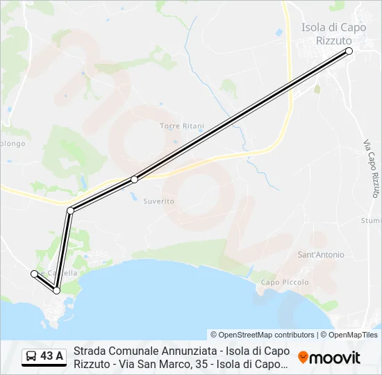 43 A Bus Line Map
