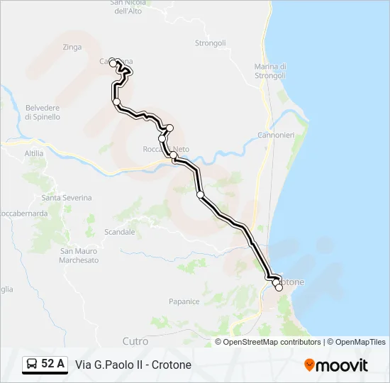 52 A Bus Line Map