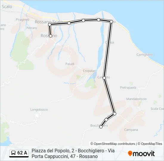 62 A Bus Line Map