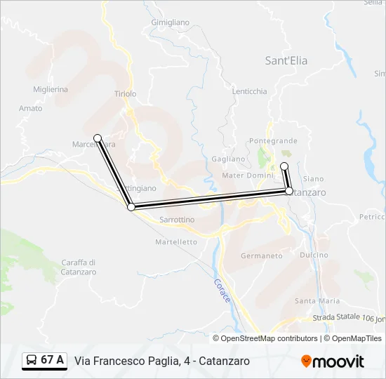 67 A Bus Line Map