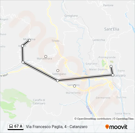 67 A Bus Line Map