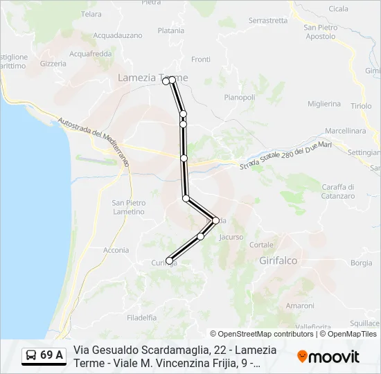 69 A Bus Line Map
