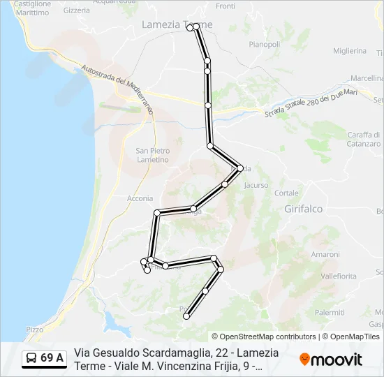 69 A Bus Line Map