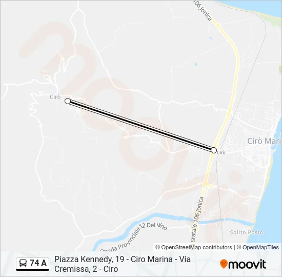 74 A Bus Line Map
