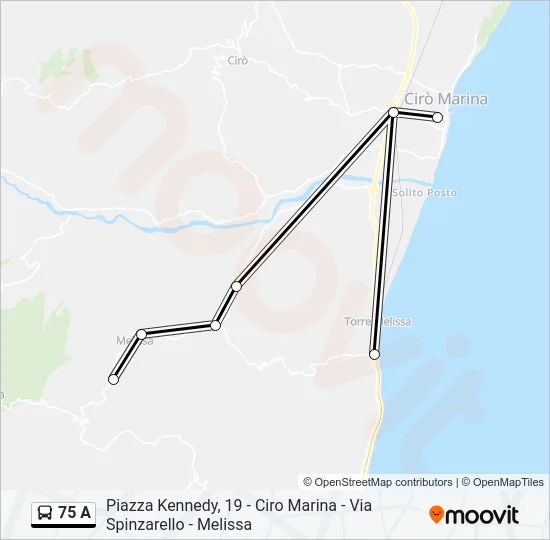 75 A Bus Line Map
