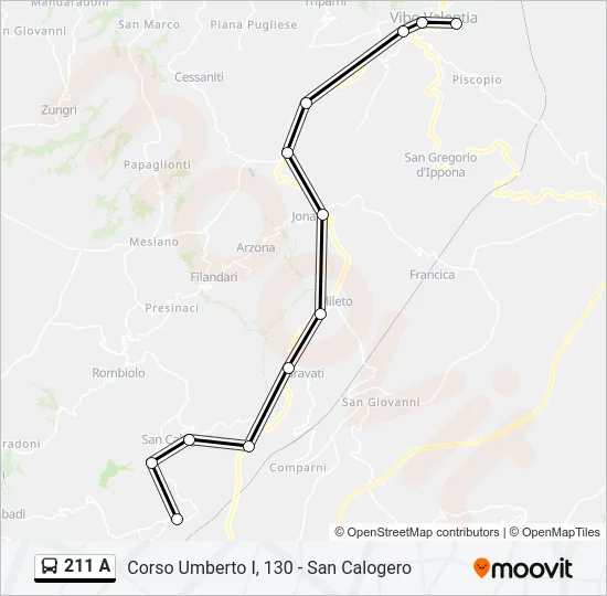 211 A Bus Line Map