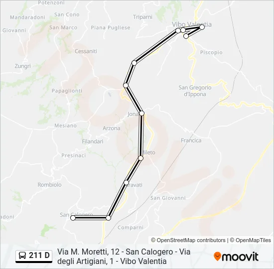 211 D Bus Line Map